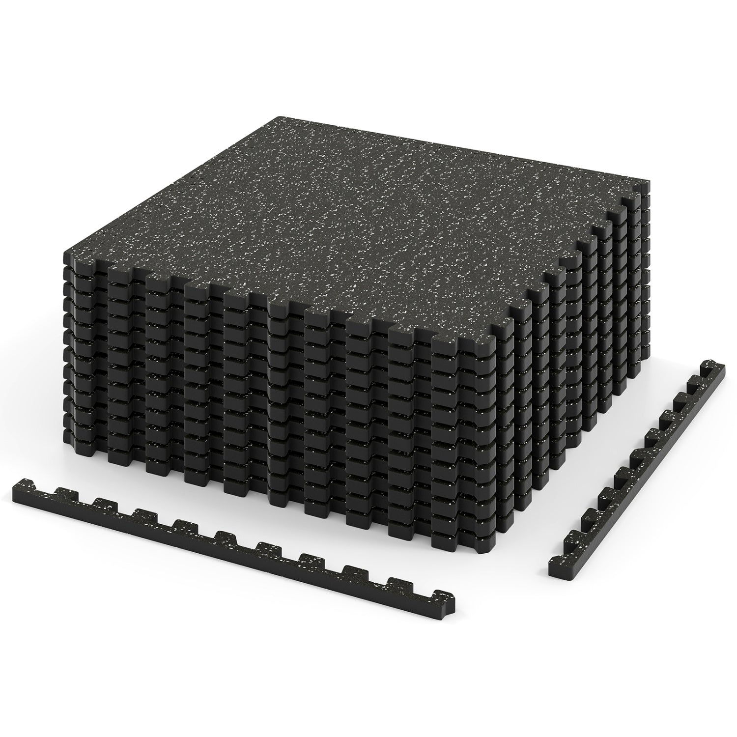 0.79 inch Thick Rubber Top Exercise Mat 48 Sq Ft with Boarders, Black Decorative Fencing & Flooring Black at Gallery Canada