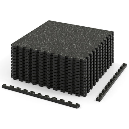 0.79 inch Thick Rubber Top Exercise Mat 48 Sq Ft with Boarders, Black Decorative Fencing & Flooring Black at Gallery Canada