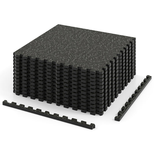 0.79 inch Thick Rubber Top Exercise Mat 48 Sq Ft with Boarders, Black Decorative Fencing & Flooring Black at Gallery Canada