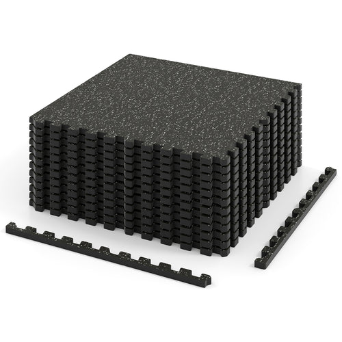 0.79 inch Thick Rubber Top Exercise Mat 48 Sq Ft with Boarders, Black