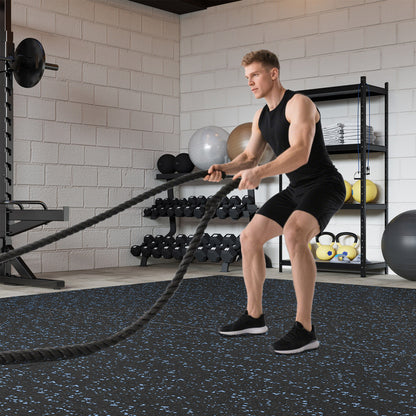 0.79 inch Thick Rubber Top Exercise Mat 48 Sq Ft with Boarders, Black & Blue Decorative Fencing & Flooring at Gallery Canada