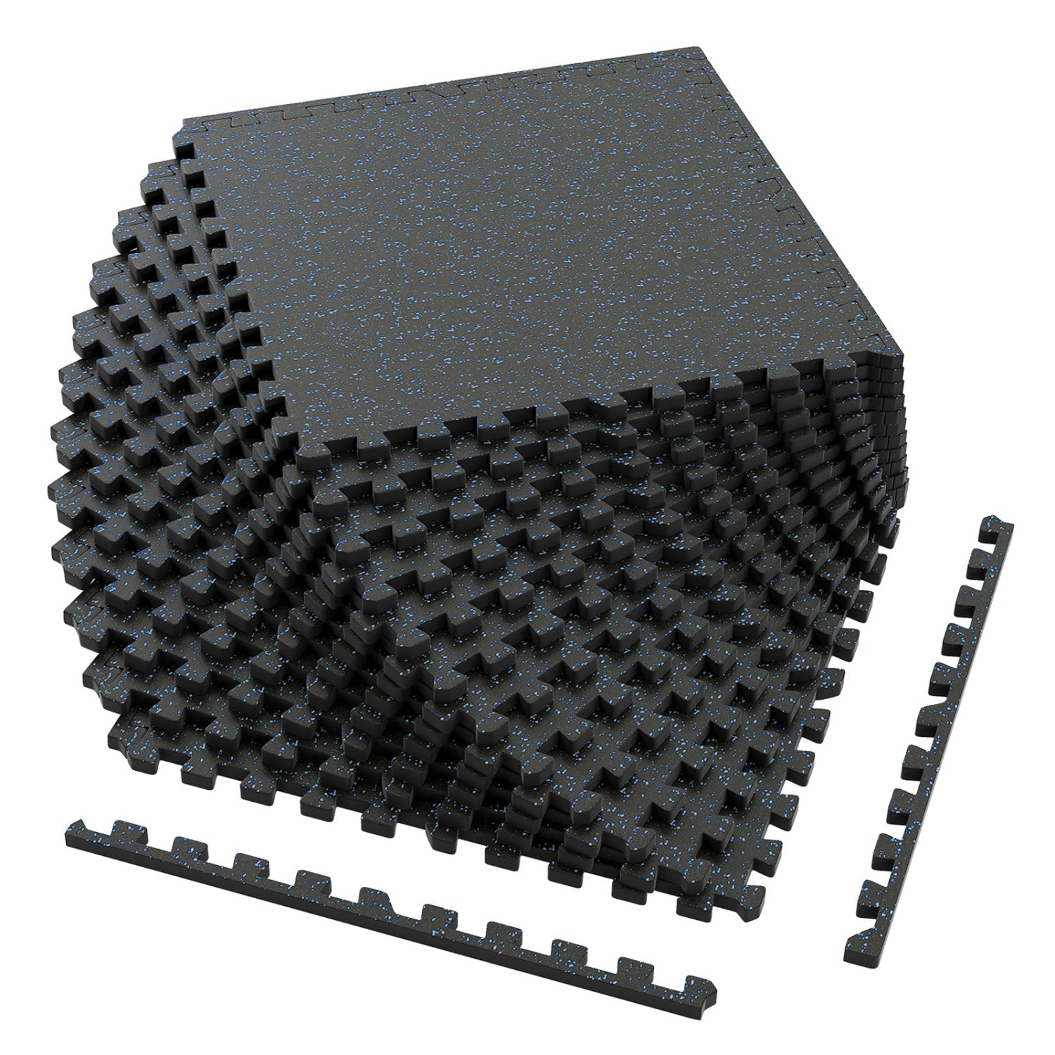 0.79 inch Thick Rubber Top Exercise Mat 48 Sq Ft with Boarders, Black & Blue Decorative Fencing & Flooring Black & Blue at Gallery Canada