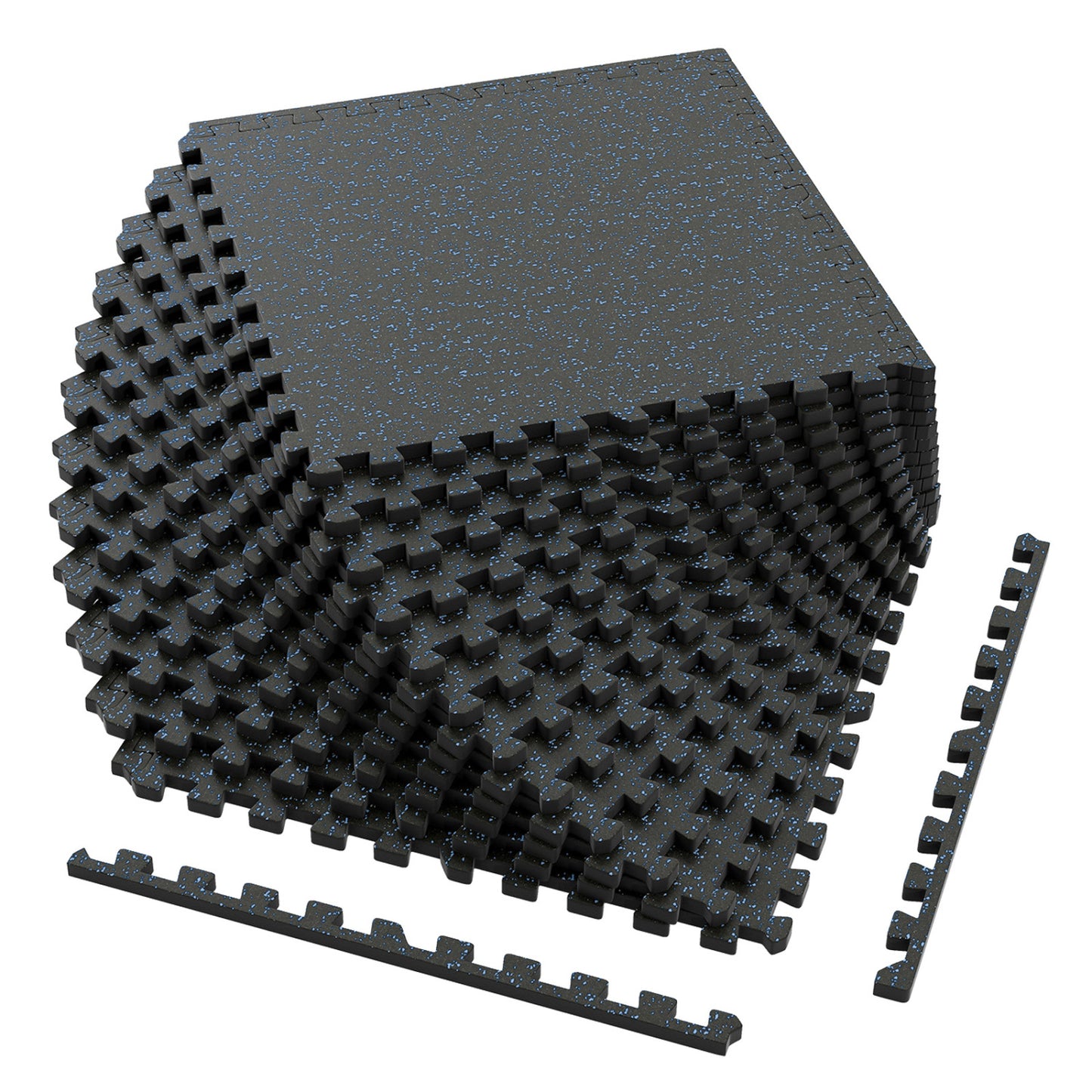 0.79 inch Thick Rubber Top Exercise Mat 48 Sq Ft with Boarders, Black & Blue Decorative Fencing & Flooring Black & Blue at Gallery Canada