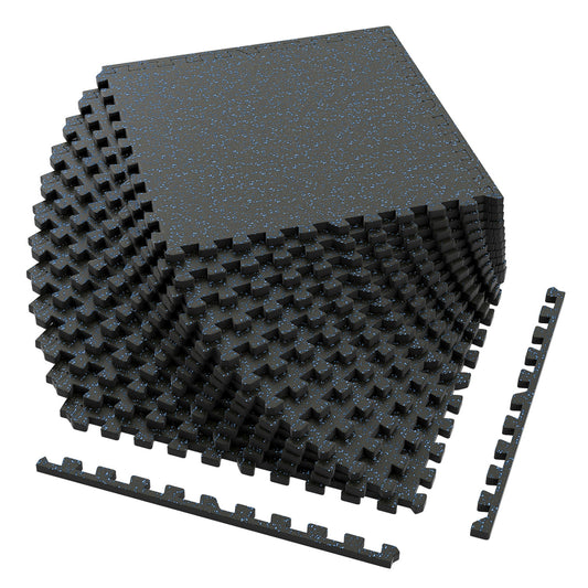 0.79 inch Thick Rubber Top Exercise Mat 48 Sq Ft with Boarders, Black & Blue Decorative Fencing & Flooring Black & Blue at Gallery Canada
