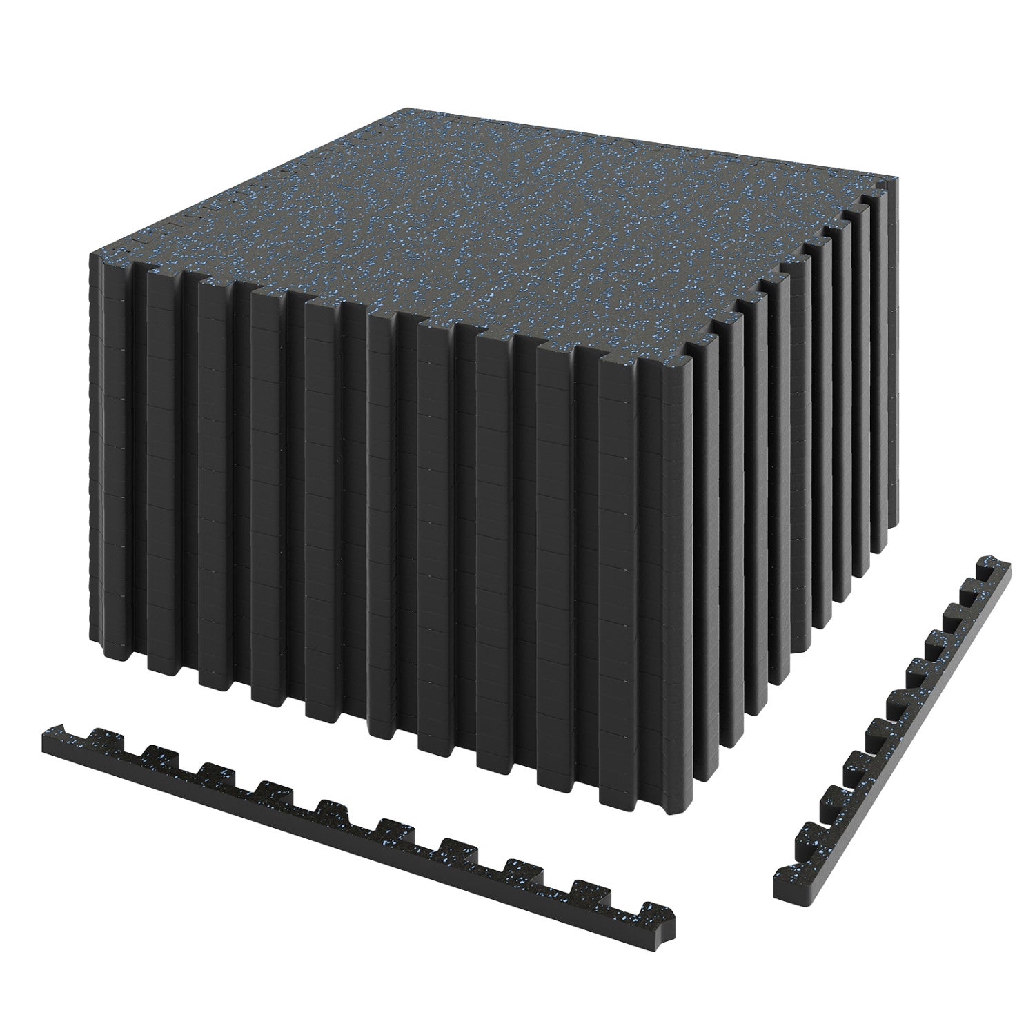 0.79 inch Thick Rubber Top Exercise Mat 48 Sq Ft with Boarders, Black & Blue Decorative Fencing & Flooring at Gallery Canada