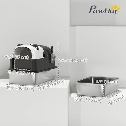 XL Stainless Steel Cat Litter Box with Lid, Scoop, 23.7" x 15.9" x 17.6" Cat Litter Box Enclosures at Gallery Canada