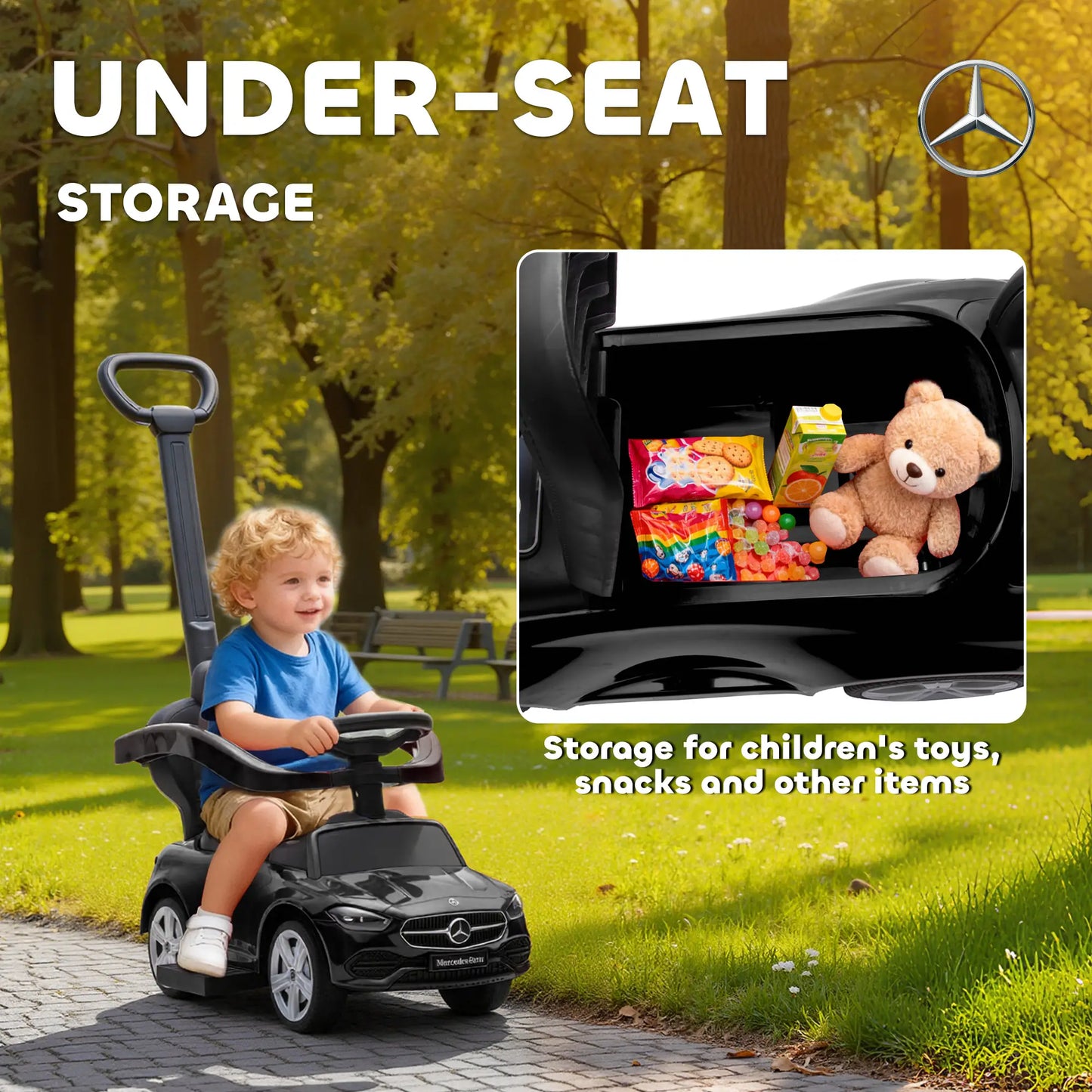 2-in-1 Sliding Walking Car for Toddlers, Black