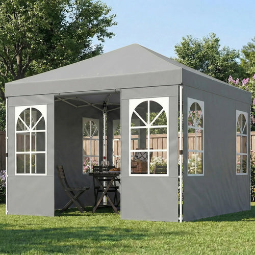 9.6 x 9.6 ft Pop Up Canopy Tent, 4 Sidewalls, UPF 50+, Light Grey