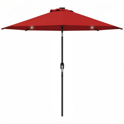 9ft Solar Patio Umbrella, 24 LED Lights, Tilt, Wine Red Sun Umbrellas Wine Red, Dark Grey at Gallery Canada