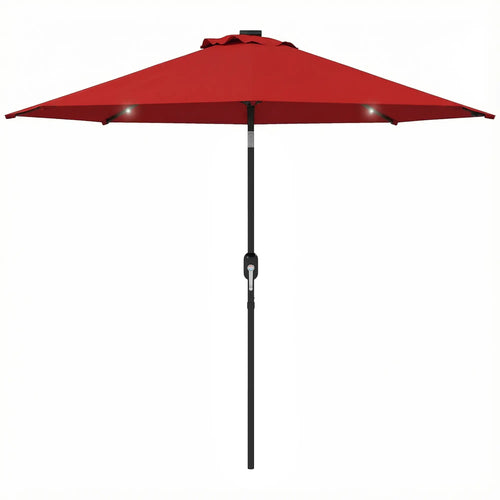 9ft Solar Patio Umbrella, 24 LED Lights, Tilt, Wine Red