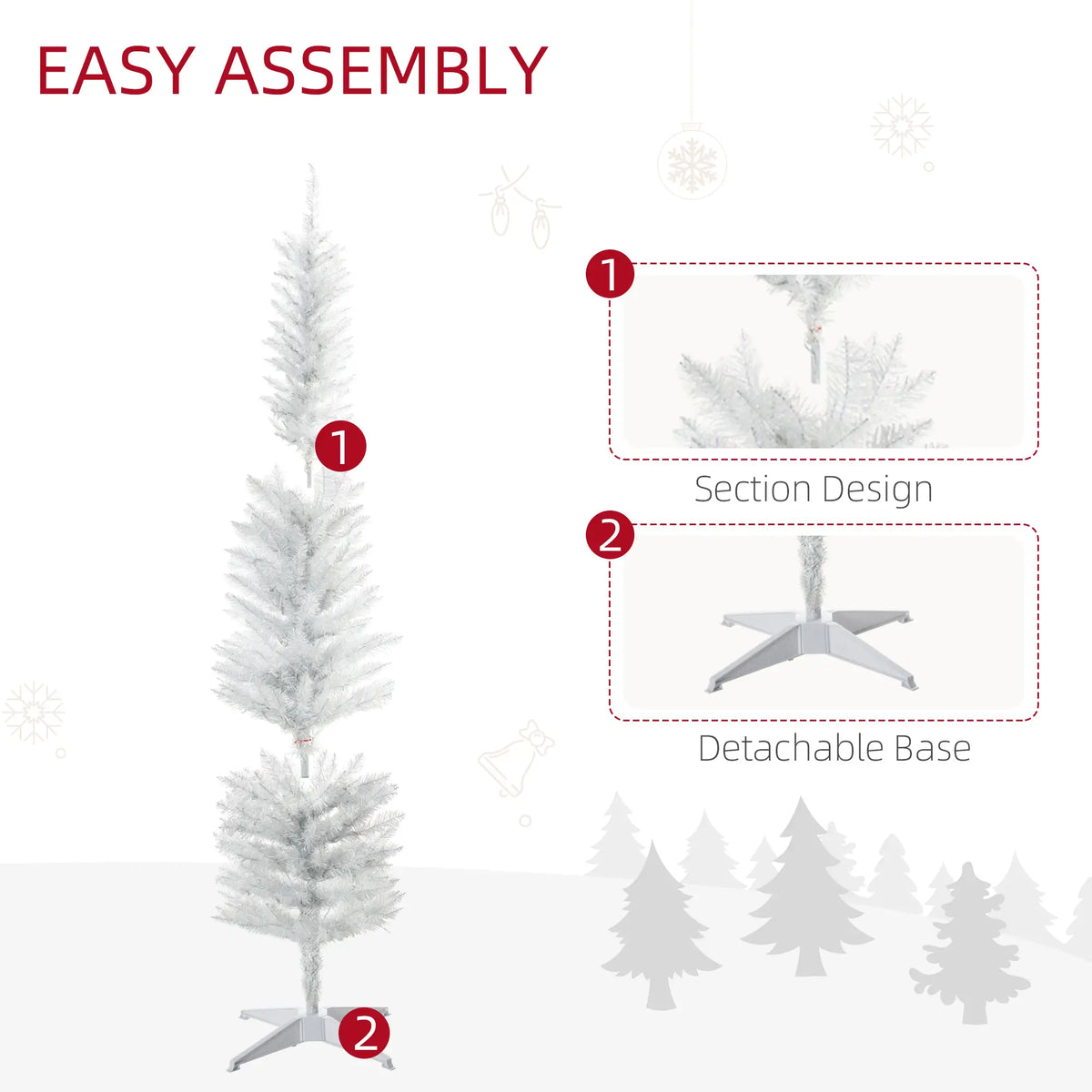 6' Pencil Artificial Christmas Tree, Colourful LED Lights, White Pencil Christmas Trees at Gallery Canada