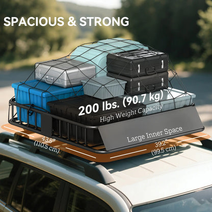 Universal Roof Rack Basket, 200lbs Steel Cargo Carrier, 43.5"x39.2"x7.3", Black Automotive at Gallery Canada