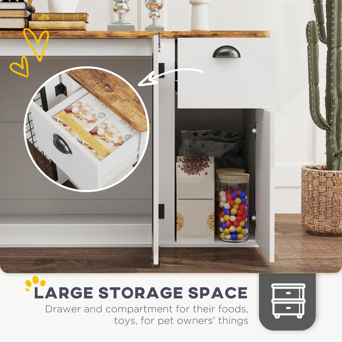 44 Dog Crate with Double Doors, Storage Drawer, White Houses, Kennels & Pens at Gallery Canada