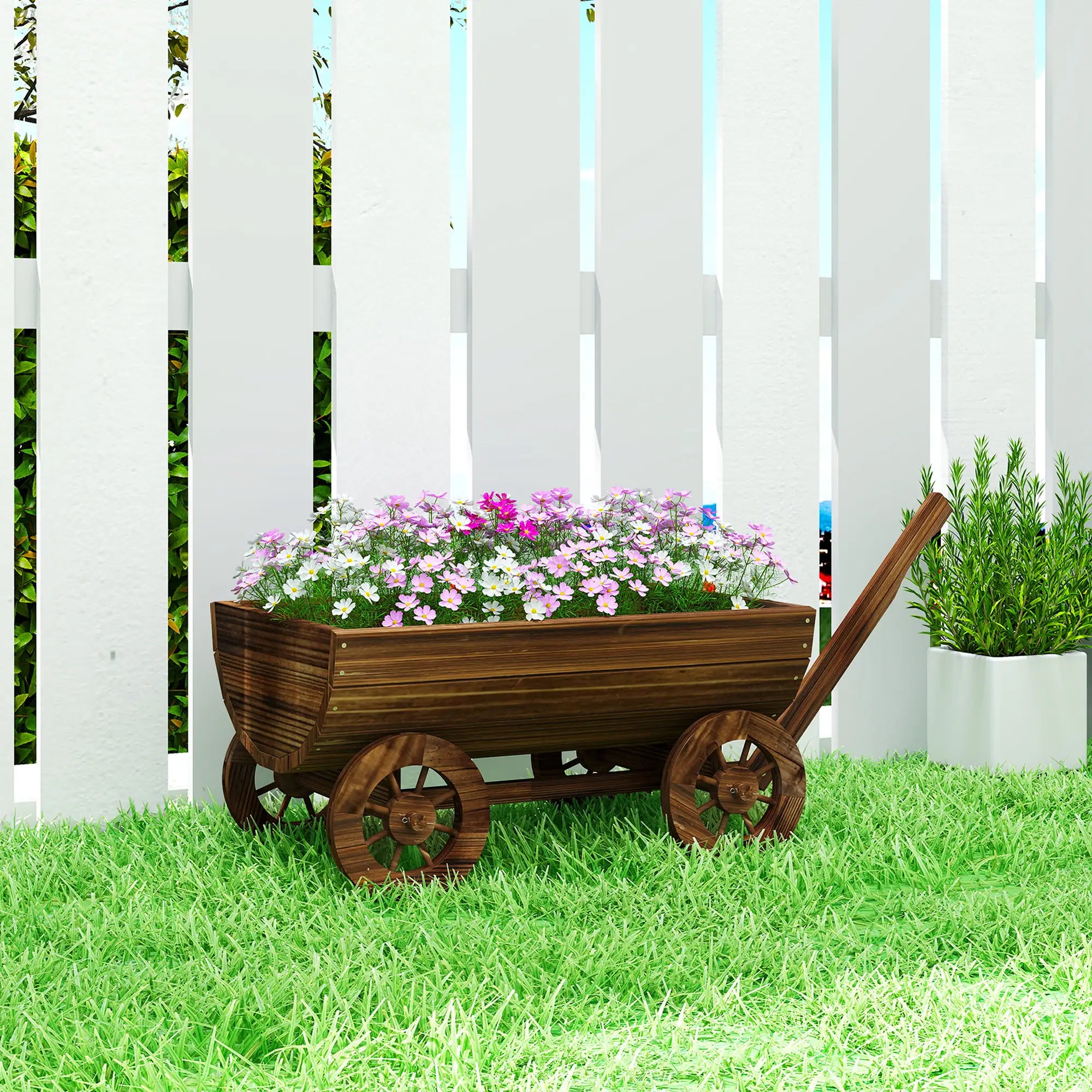 Wooden Wagon Planter Box, Mobile Garden Planter With 4 Wheels Raised Garden Beds at Gallery Canada