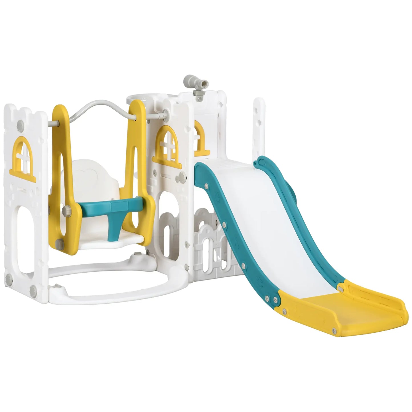 6-in-1 Baby Swing Playset, Indoor with Basketball Hoop, Climber, Yellow Gym Sets & Swings Yellow, White at Gallery Canada