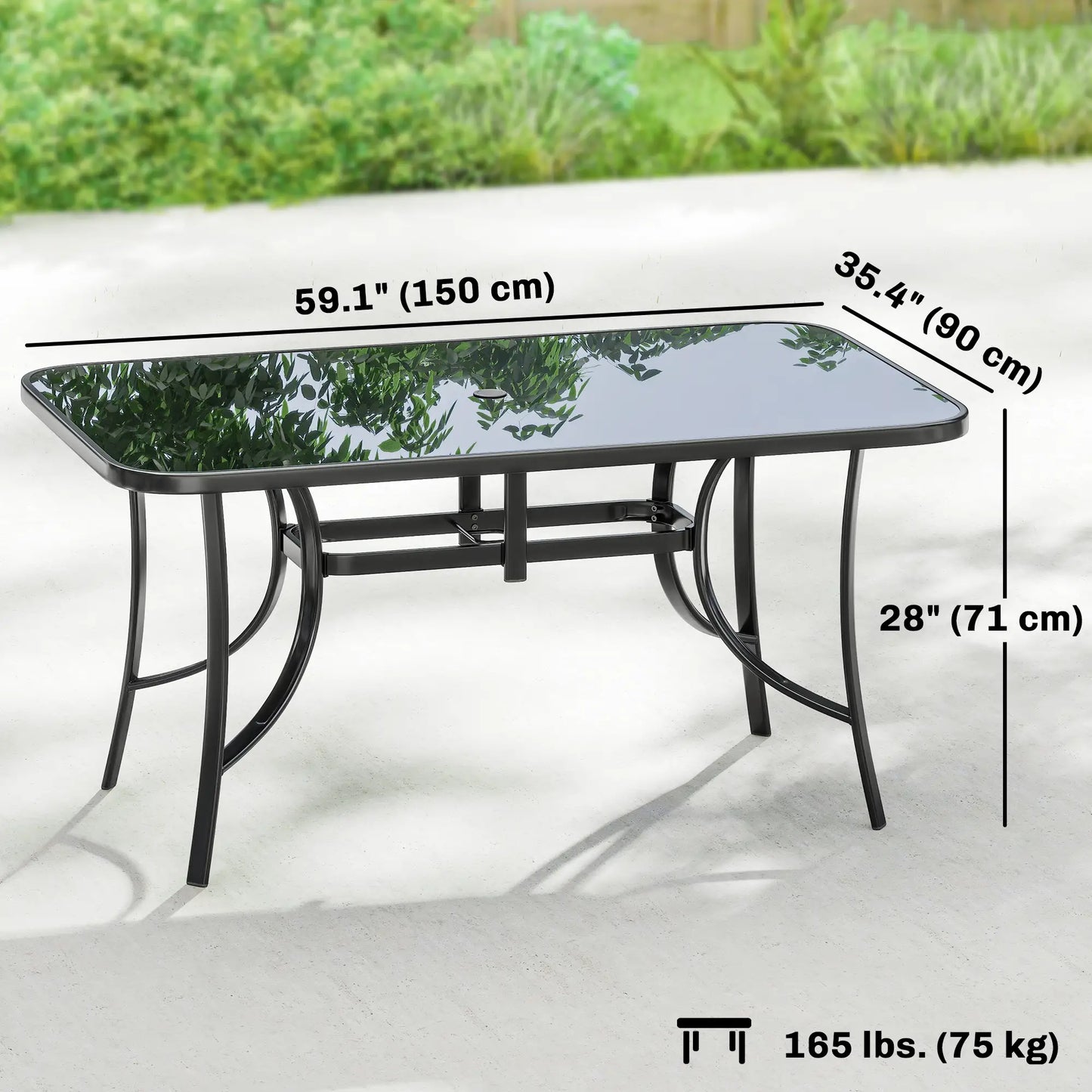 Outdoor Dining Table For 6, Metal Patio Table With Tempered Glass Top