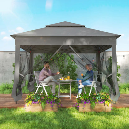 11' x 11' Pop Up Canopy, 2-Tier Soft Top Shelter, Dark Grey Pop Up Canopies at Gallery Canada