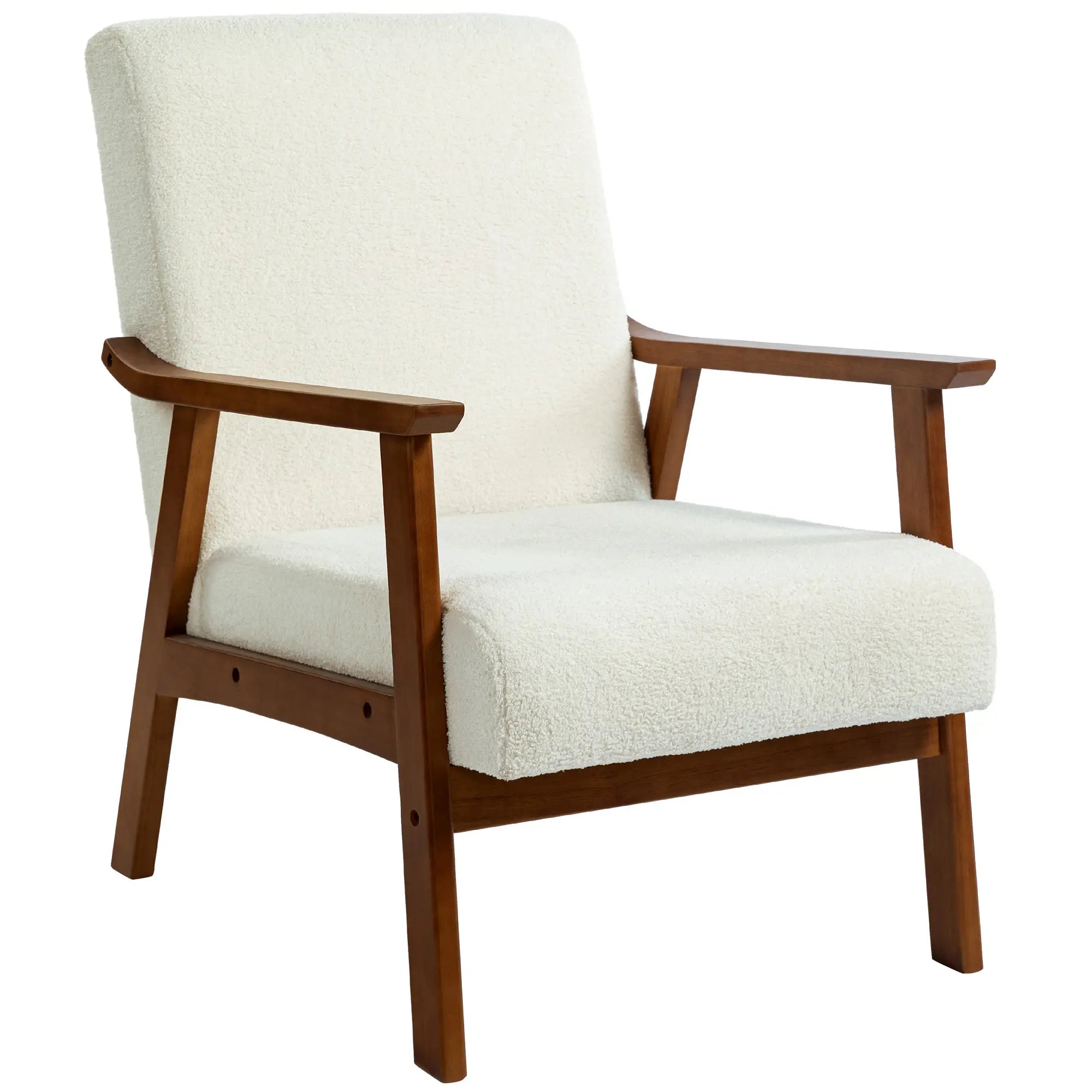 Living Room Chair Boucle Accent Chair for Bedroom with Wide Seat and Thick Padding, White Accent Chairs White, Brown at Gallery Canada