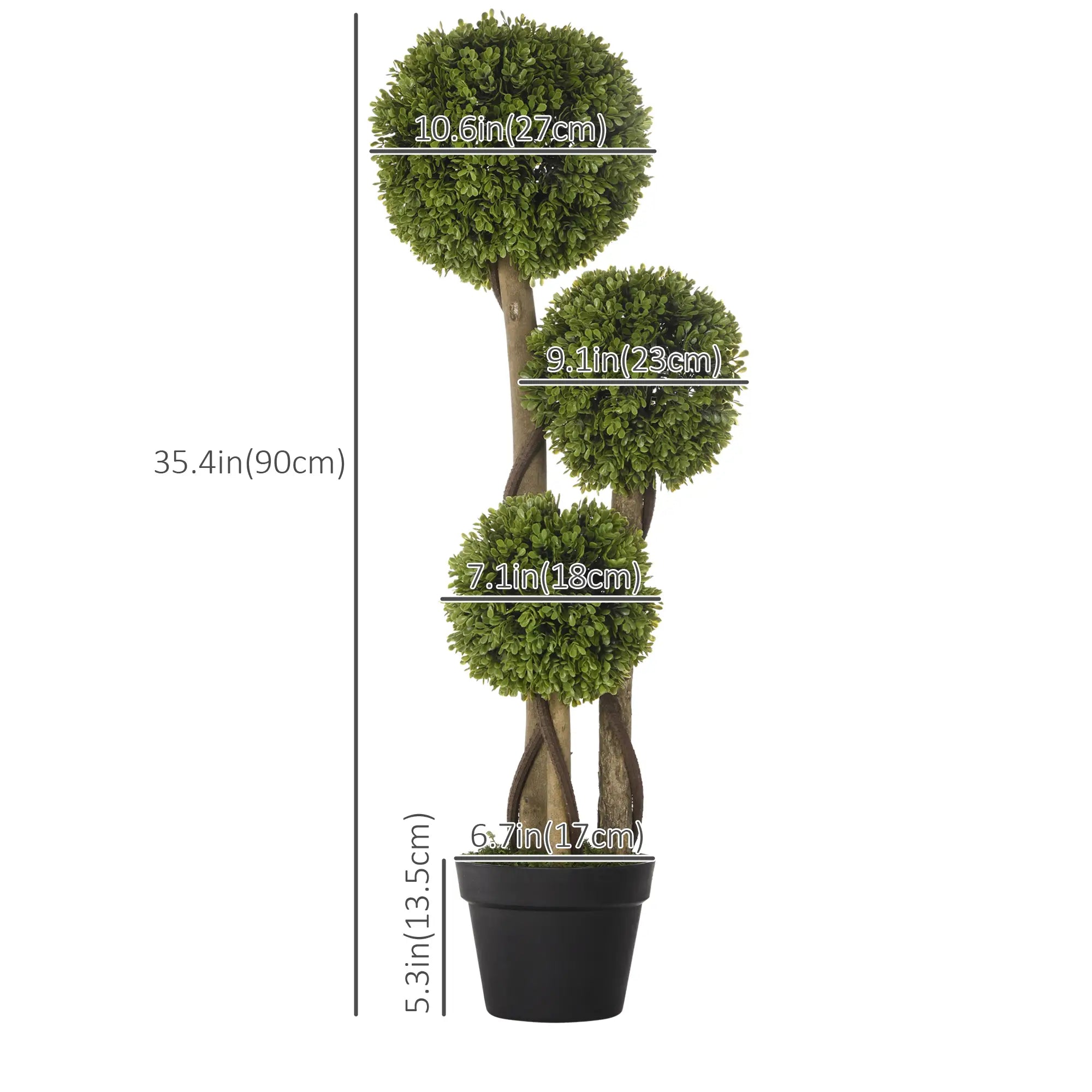 3FT Artificial Boxwood Topiary Tree, Triple Ball, Indoor Outdoor, Green Artificial Trees at Gallery Canada