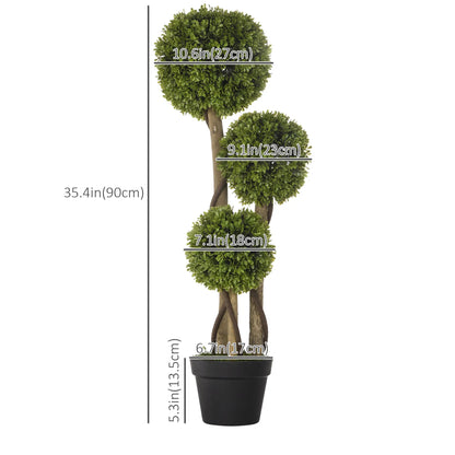 3FT Artificial Boxwood Topiary Tree, Triple Ball, Indoor Outdoor, Green Artificial Trees at Gallery Canada