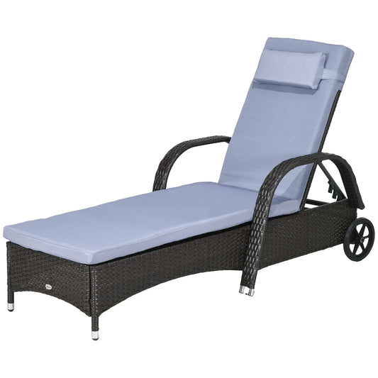 Outdoor Lounger, Deck Lounge Chair, 5-Level Adjustable, Silver Grey, Deep Coffee Chaise Loungers Deep Coffee at Gallery Canada