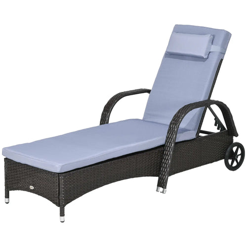 Outdoor Lounger, Deck Lounge Chair, 5-Level Adjustable, Silver Grey, Deep Coffee