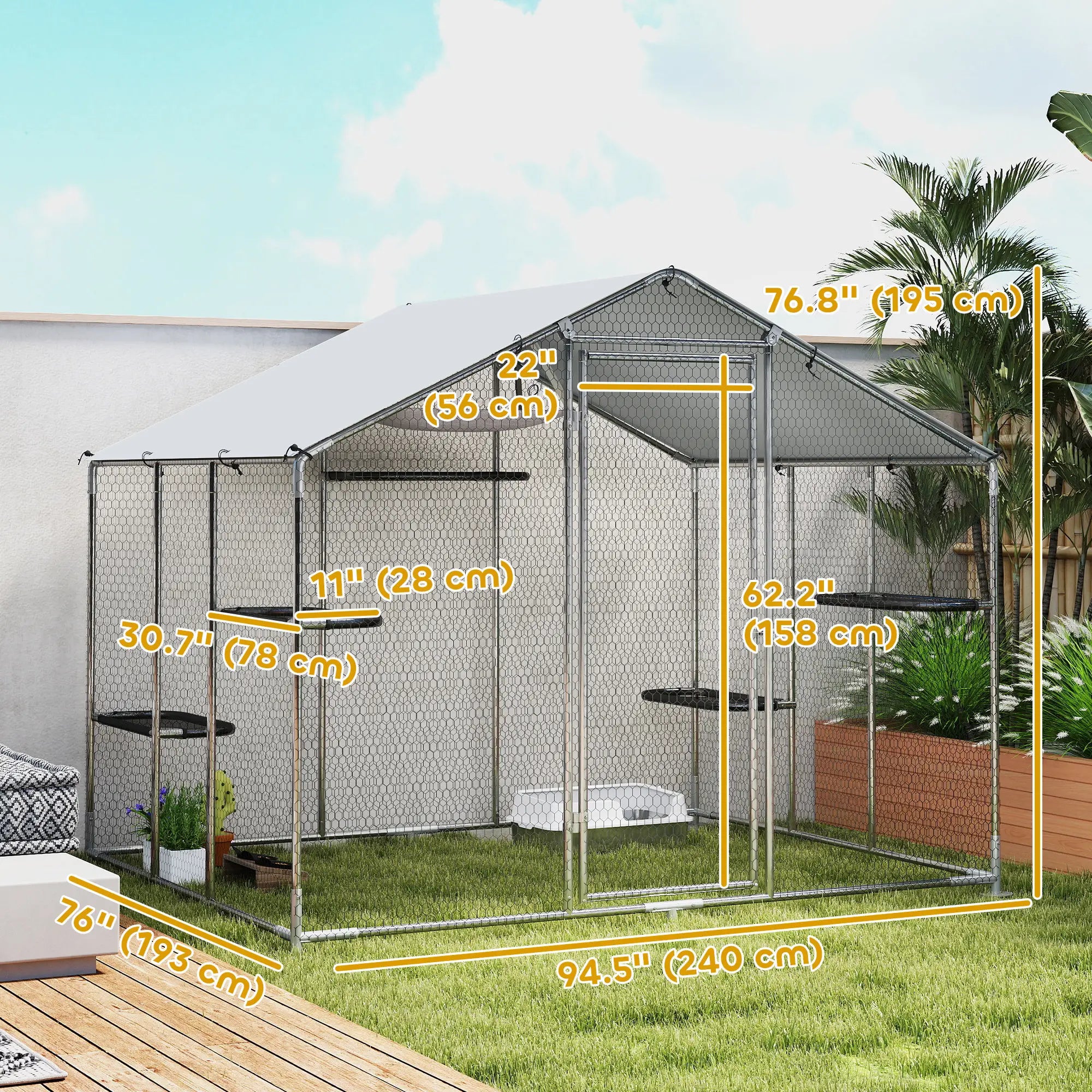 Large Catio Outdoor Cat Enclosure, Waterproof Cover, 94.5