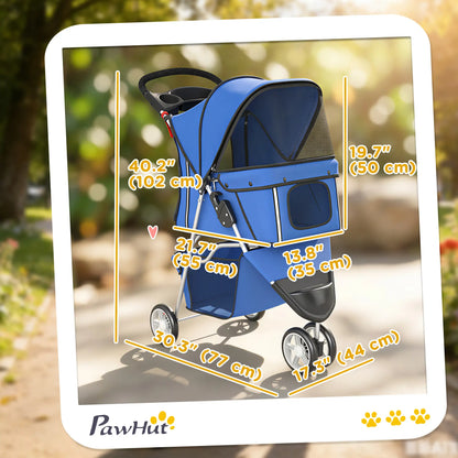 Foldable 3 Wheel Dog Stroller, Storage Basket, Adjustable Canopy, Blue Dog Bike Trailers & Strollers at Gallery Canada