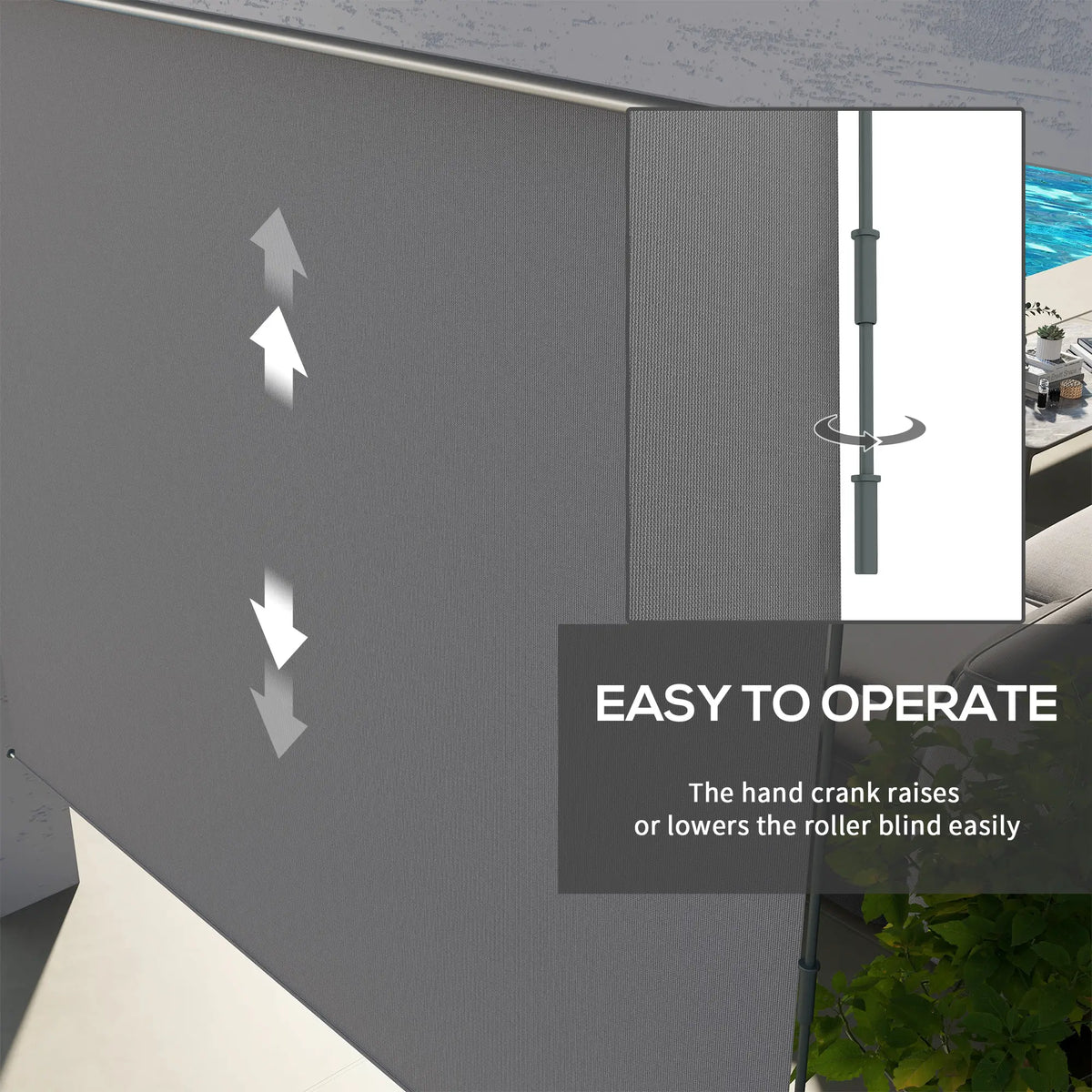 8' x 6' Outdoor Roller Shades, Cordless Patio Door Blinds, Light Grey Side Awnings at Gallery Canada