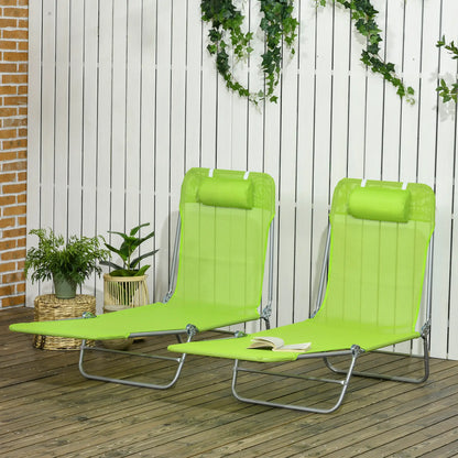 Set of 2 Folding Chaise Lounge Chairs, Outdoor, Reclining, Green Lounger Chairs at Gallery Canada