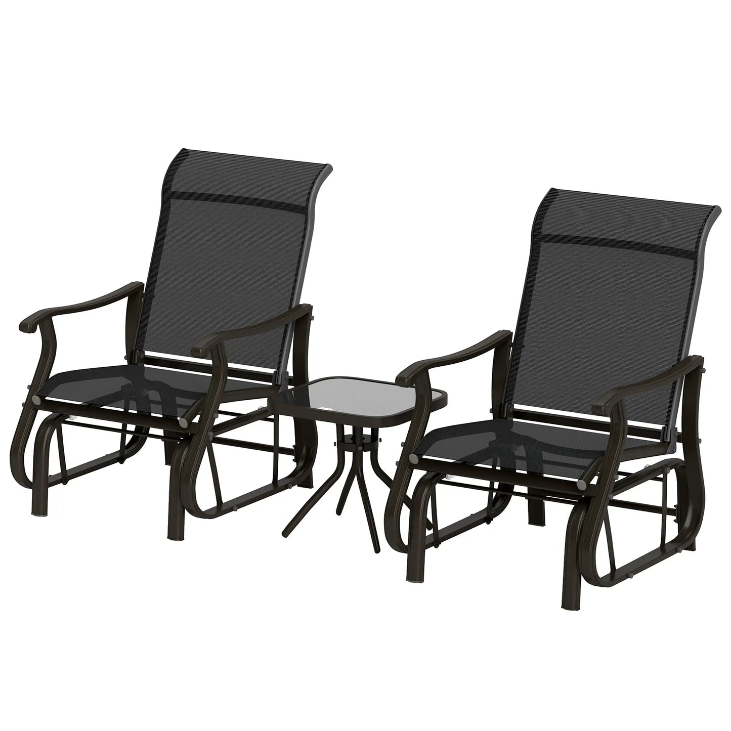 3PCs Gliding Rocking Chair, Bistro Tea Table Set, Black Outdoor Gliders Black at Gallery Canada