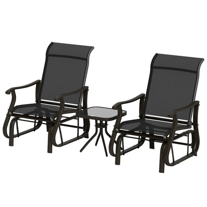 3PCs Gliding Rocking Chair, Bistro Tea Table Set, Black Outdoor Gliders Black at Gallery Canada