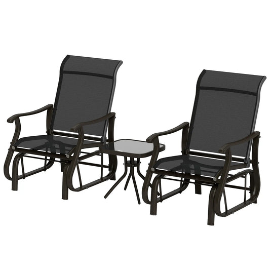 3PCs Gliding Rocking Chair, Bistro Tea Table Set, Black Outdoor Gliders Black at Gallery Canada