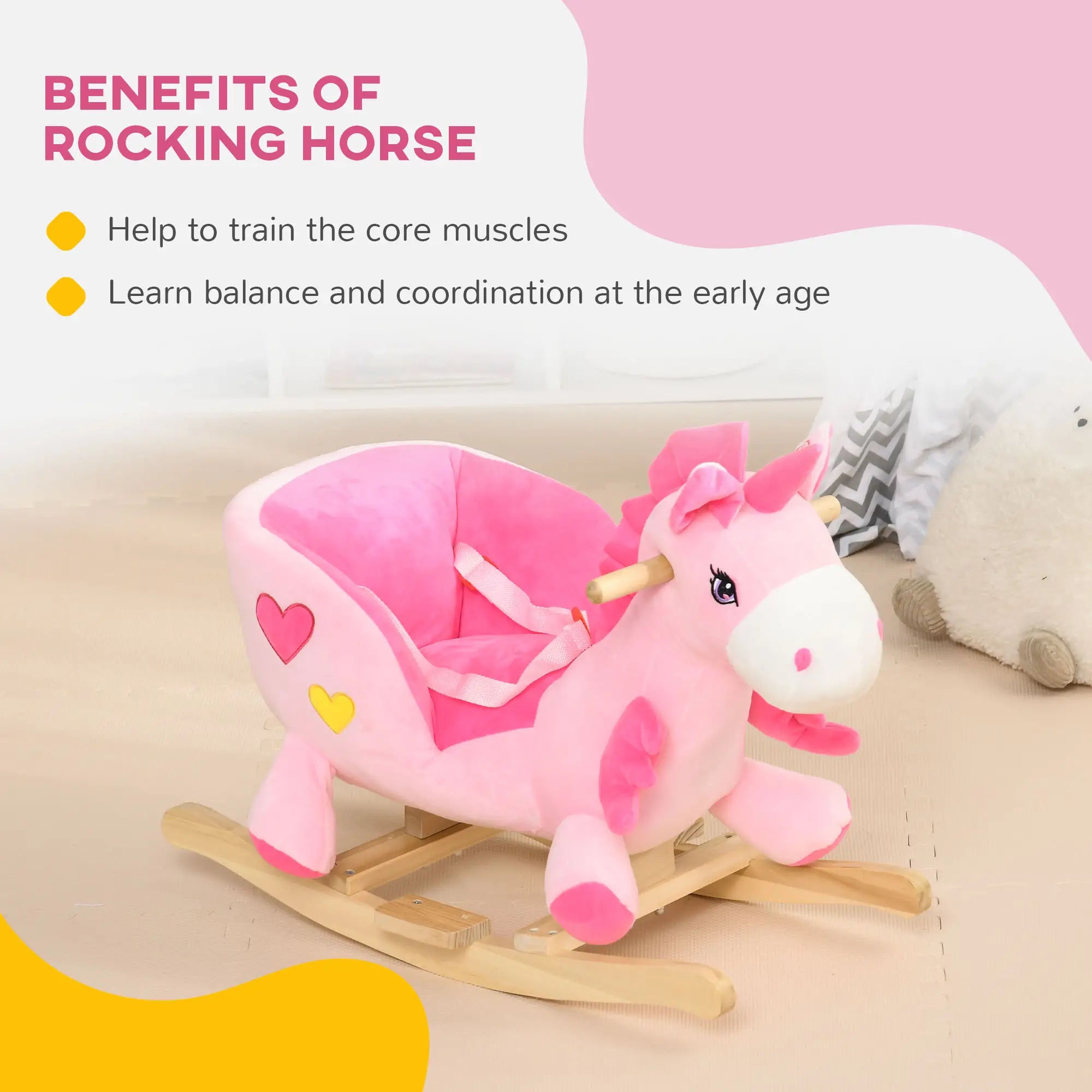 Baby Rocking Horse, Unicorn Ride On with Songs, Wooden Base, Safety Belt, 1.5-3 Year Old, Pink Rocking Horses at Gallery Canada
