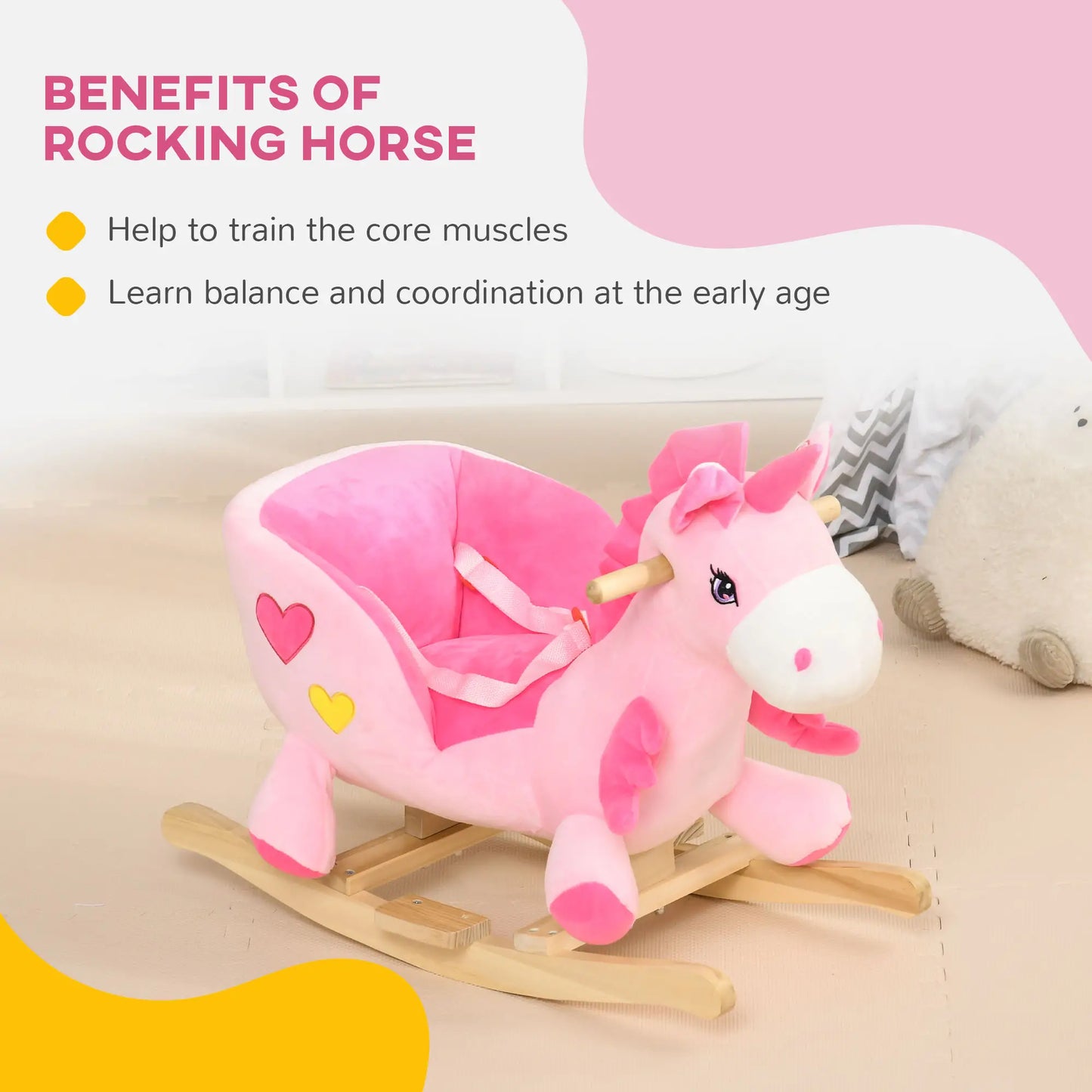 Baby Rocking Horse, Unicorn Ride On with Songs, Wooden Base, Safety Belt, 1.5-3 Year Old, Pink Rocking Horses at Gallery Canada