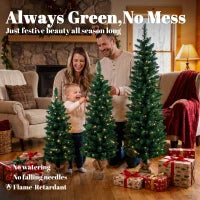 Pencil Christmas Trees Set Of 3, Pre-Lit, Green, Green