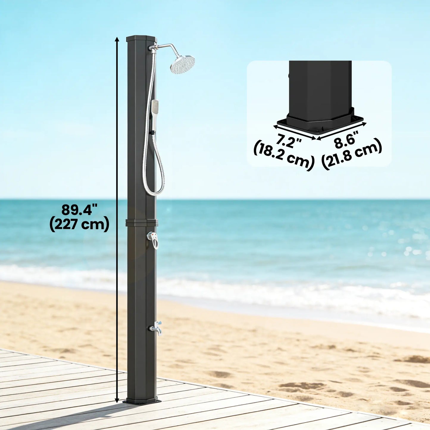 16 Gal Solar Heated Shower, 7.4 FT Outdoor Shower With 2 Heads Outdoor Swimming Pools & Hot Tubs at Gallery Canada