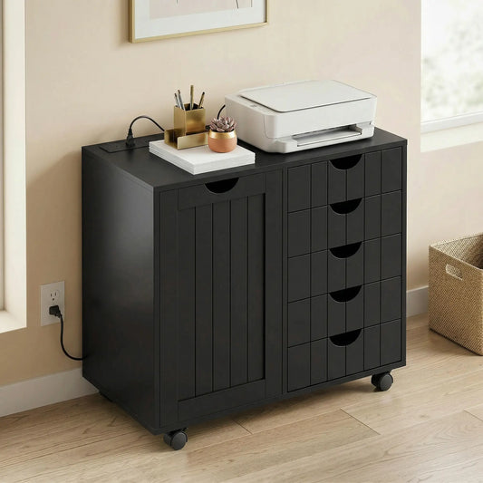 Mobile Lateral Filing Cabinet with 5 Drawers, Printer Stand, Black Office Cabinets & Cupboards Black at Gallery Canada
