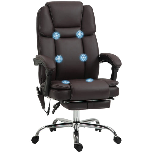 Massage Office Chair, Reclining Executive Chair, 6-Point Vibration, Footrest, Dark Brown