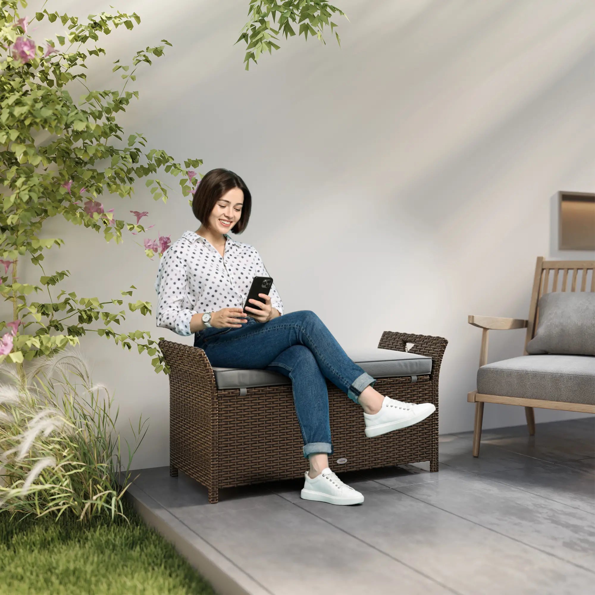 2-In-1 Outdoor Rattan Storage Bench, 29 Gallon, Dark Grey Patio Storage Boxes at Gallery Canada