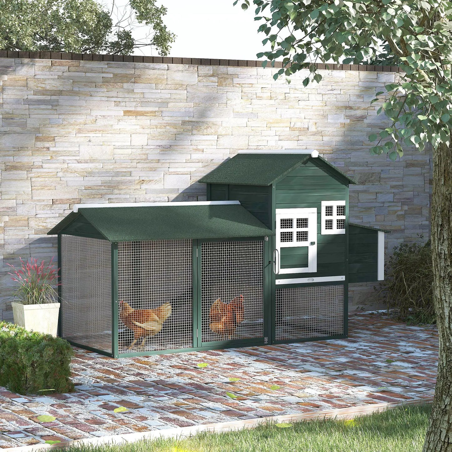 84" Wooden Chicken Coop, Rabbit Hutch, With Nesting Box, Green Chicken Coops at Gallery Canada