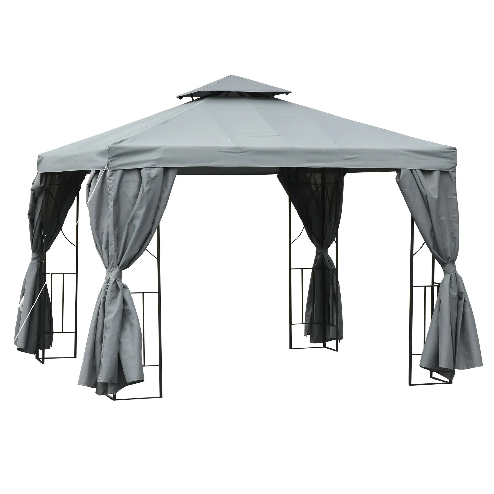 10' x 10' Patio Gazebo, Canopy Shelter with Double-Tier Roof, Dark Grey Gazebos Dark Grey at Gallery Canada