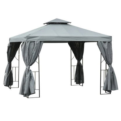 10' x 10' Patio Gazebo, Canopy Shelter with Double-Tier Roof, Dark Grey Gazebos Dark Grey at Gallery Canada