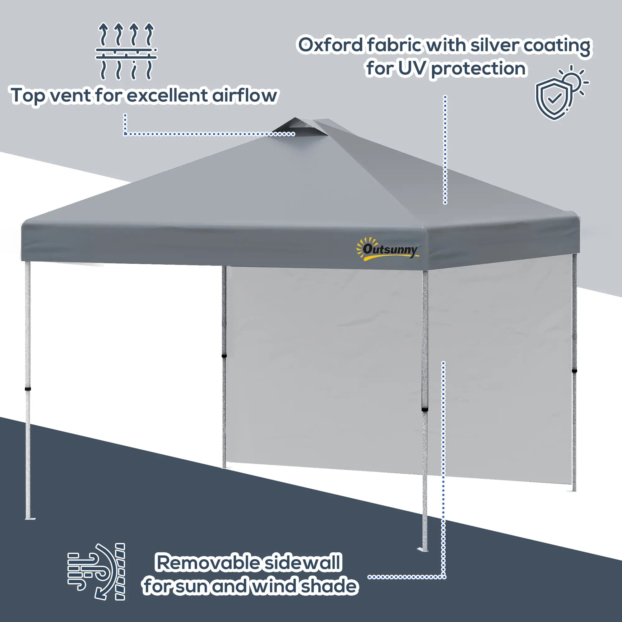 10' x 10' Pop Up Canopy Tent, Adjustable Height, 1 Sidewall, Wheeled Bag, Grey Pop Up Canopies at Gallery Canada