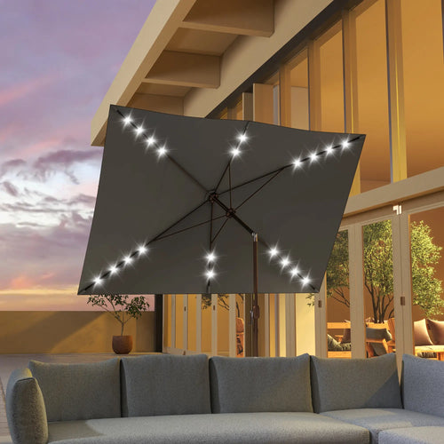 6.5x10ft Dark Grey Tilt Aluminum Patio Umbrella, Solar Powered LEDs, Dark Grey