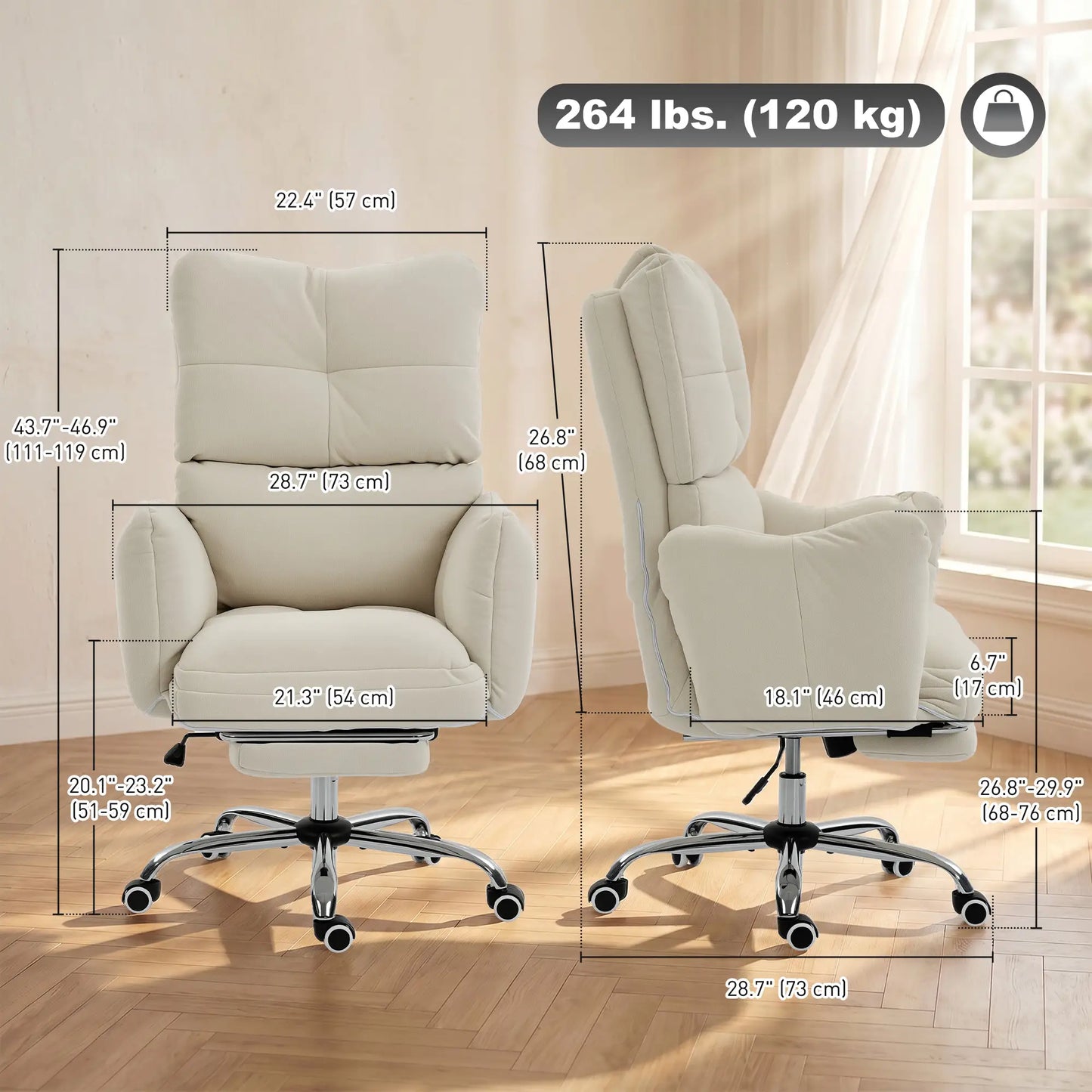 Chaise de bureau inclinable ergonomique avec repose-pieds, crème