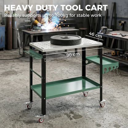 2Tier Rolling Tool Cart with Wheels, Lockable Steel Heavy Duty Cart with Side Tray, Silver &; Green Tool Organizers at Gallery Canada