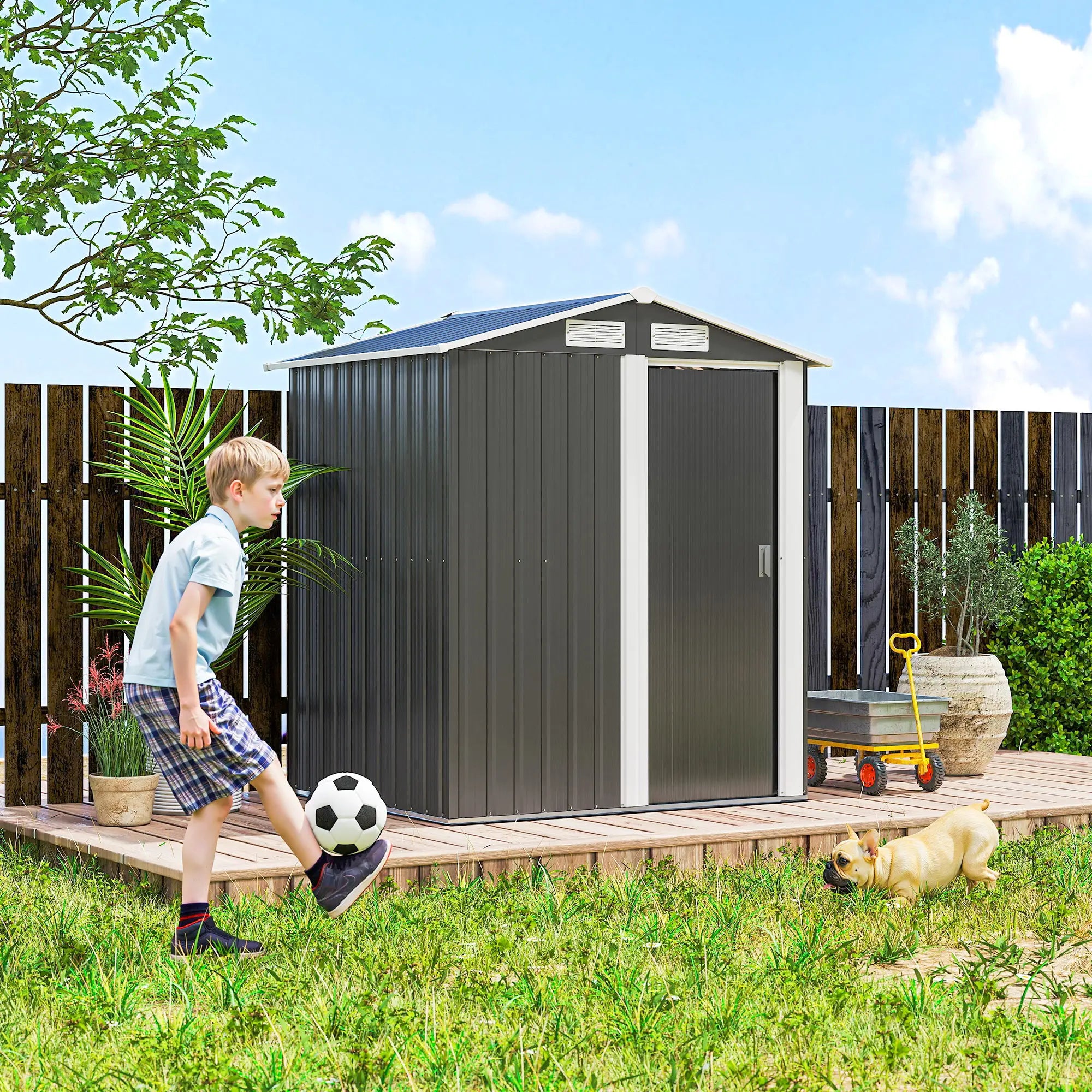 5ft x 4ft Metal Storage Shed, Sliding Door, Top Vents, Dark Grey Sheds at Gallery Canada