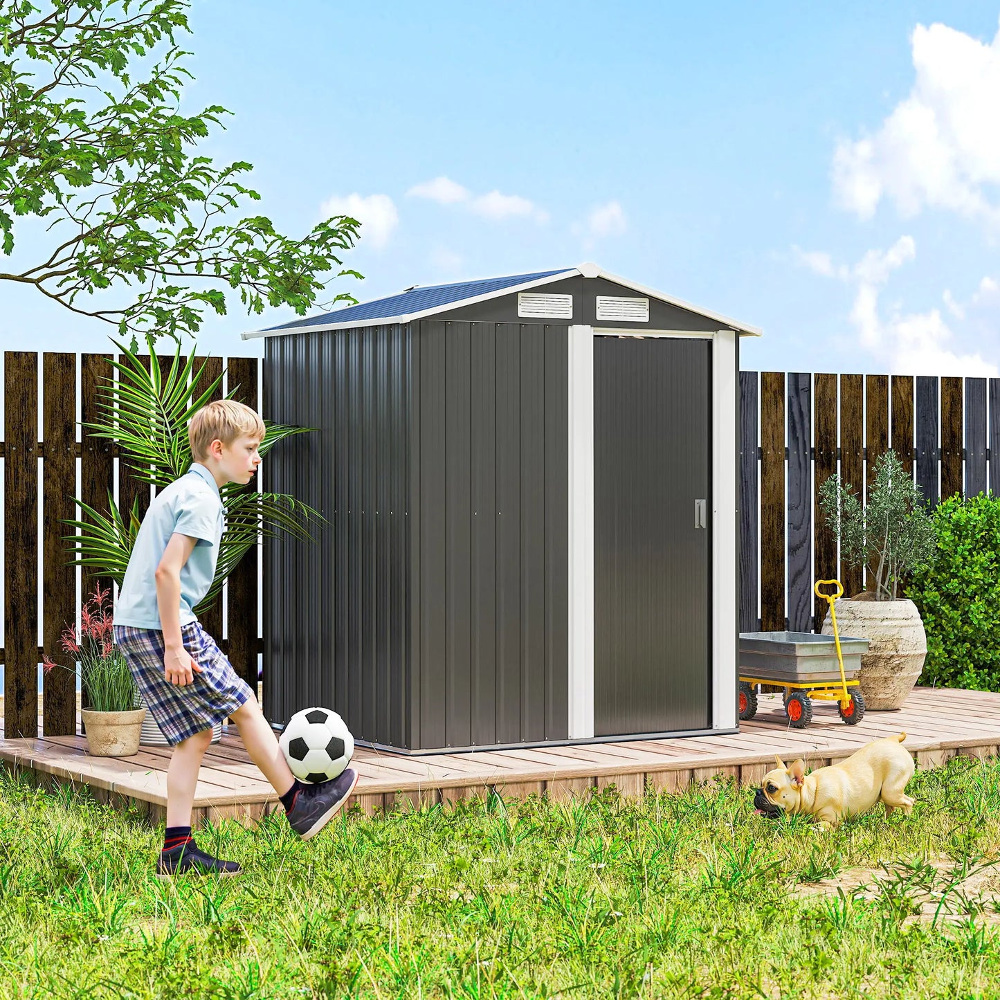 5ft x 4ft Metal Storage Shed, Sliding Door, Top Vents, Dark Grey Sheds at Gallery Canada