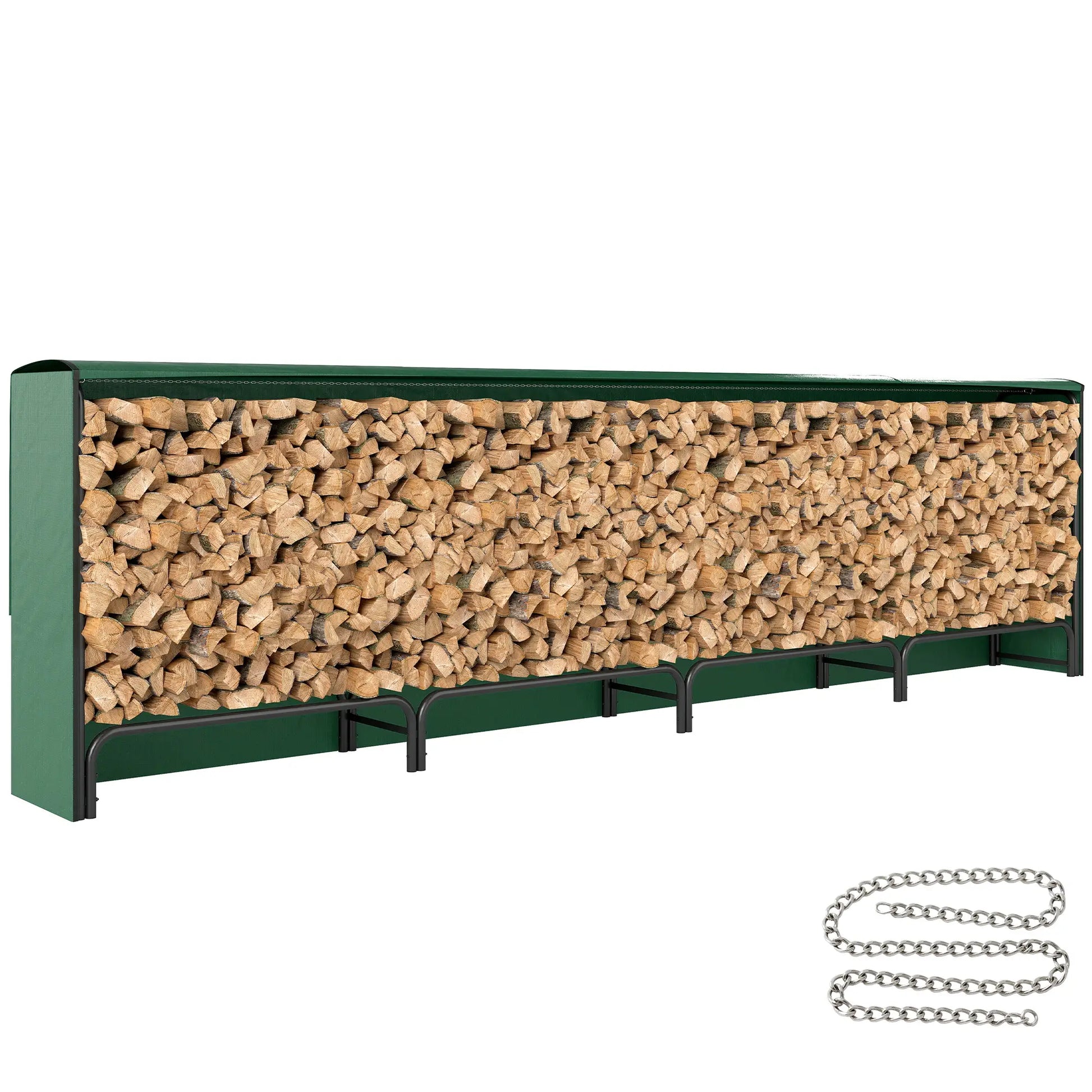 Firewood Rack with Waterproof Cover, 142" x 14" x 39", Dark Green Firewood Racks at Gallery Canada
